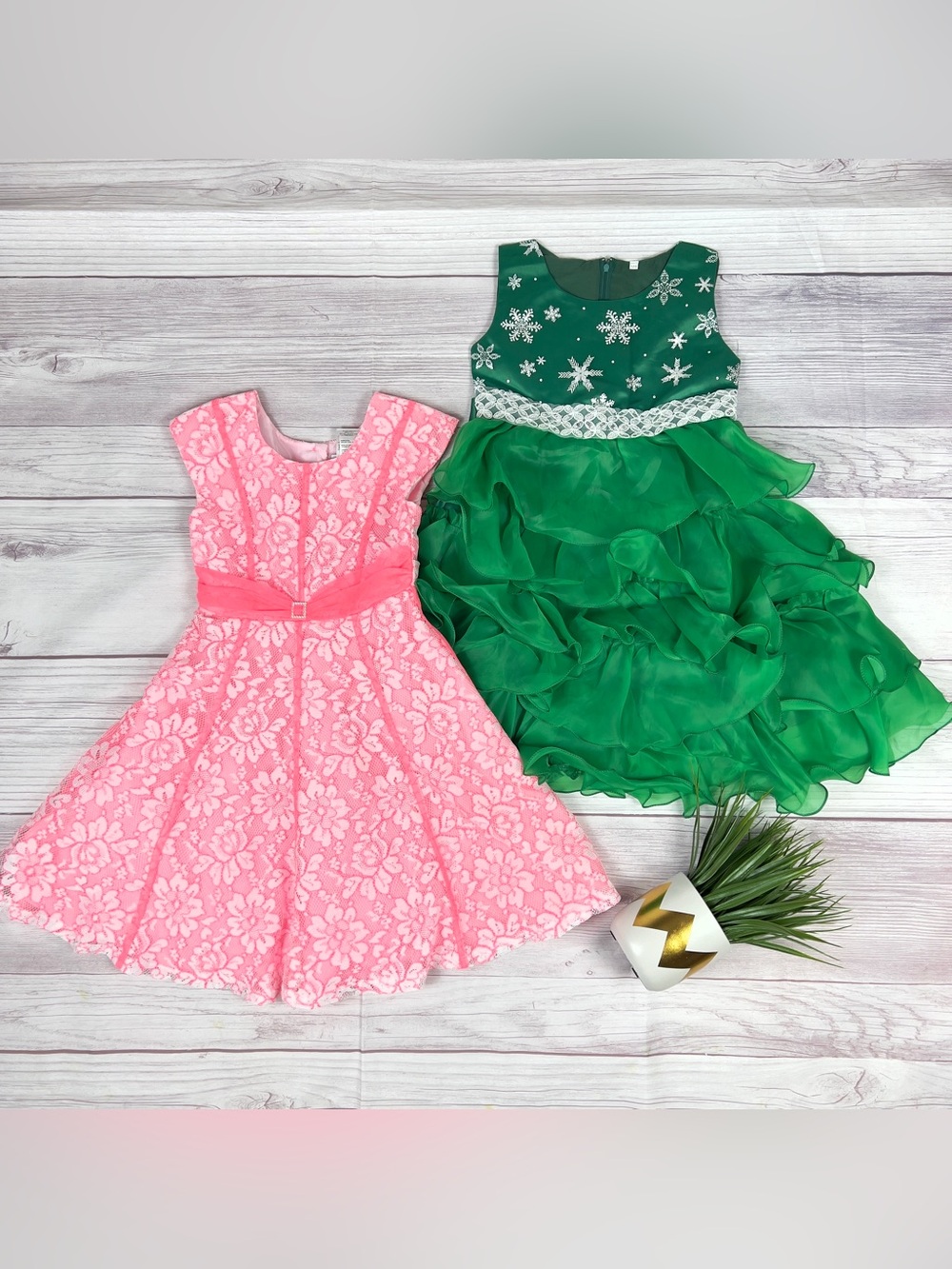 Holiday Formal Party Dress Bundle Lot 2pc Jona Michelle Green Pink Girls Size 7